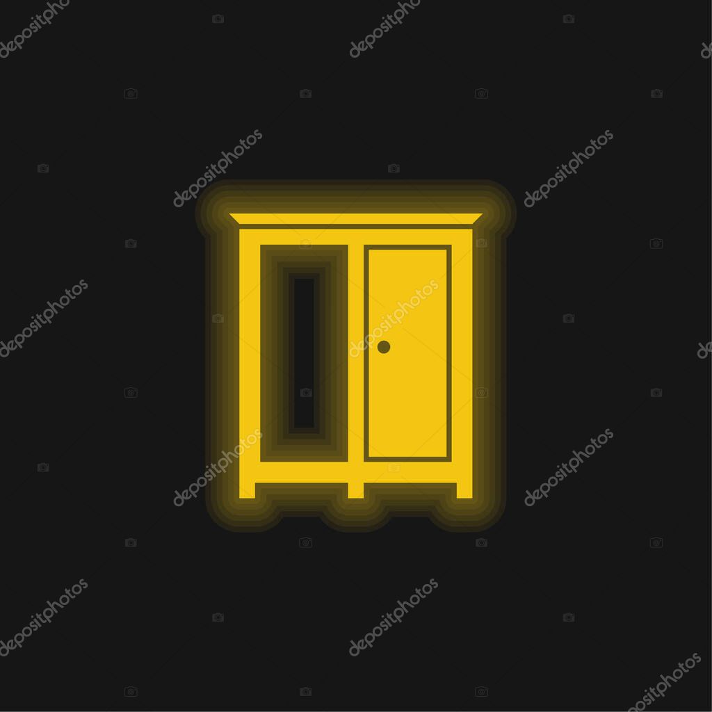 Bedroom Wardrobe yellow glowing neon icon