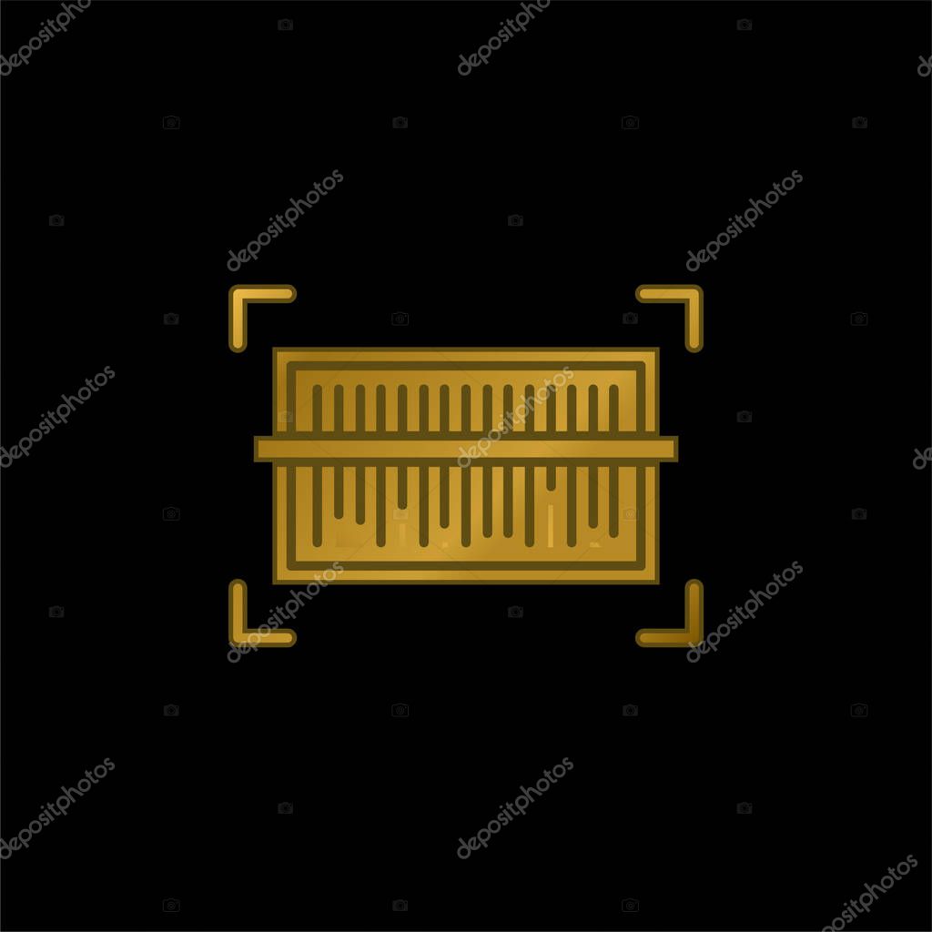 Barcode gold plated metalic icon or logo vector