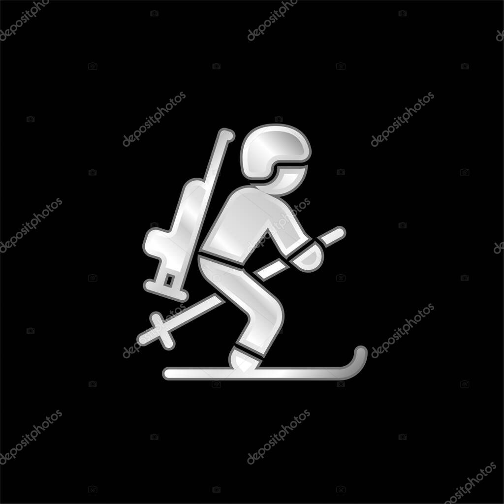 Biathlonist silver plated metallic icon