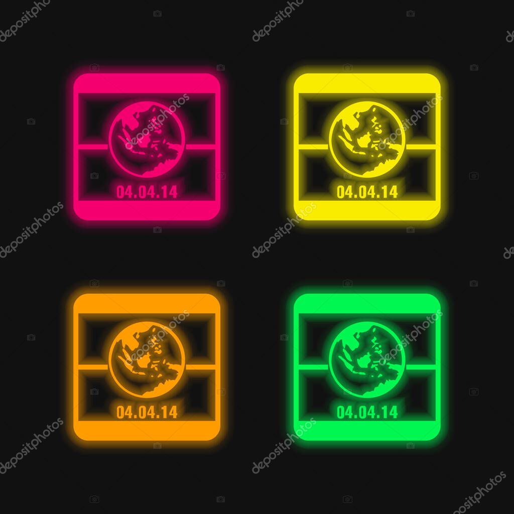 2014 Earth Day On April 4 Calendar Page four color glowing neon vector icon