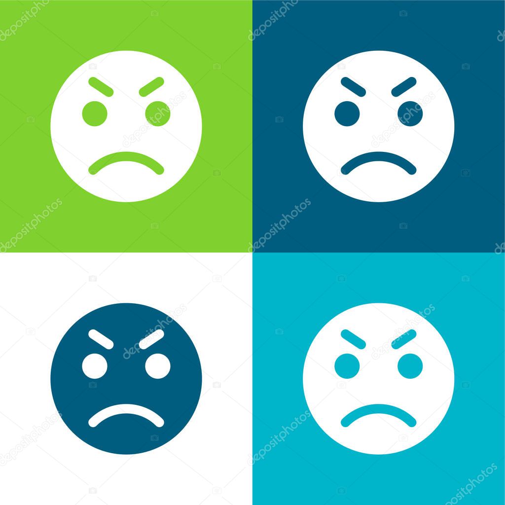 Anger Flat four color minimal icon set