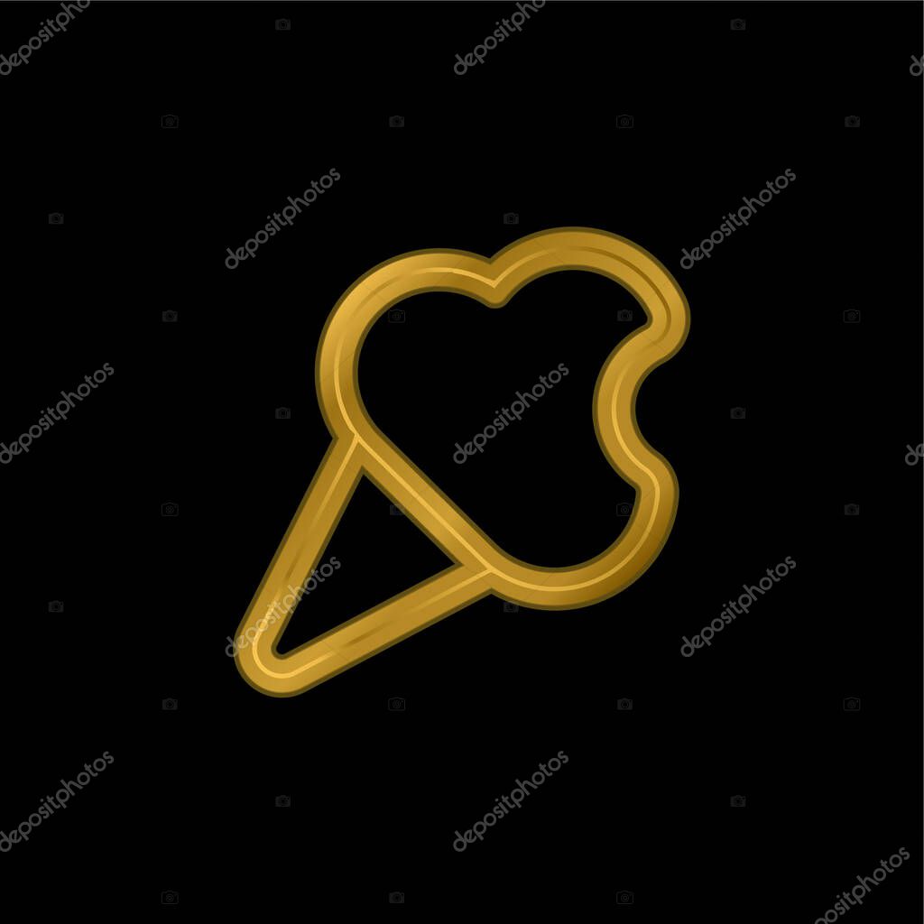 Bitten Ice Cream Cone Outline gold plated metalic icon or logo vector
