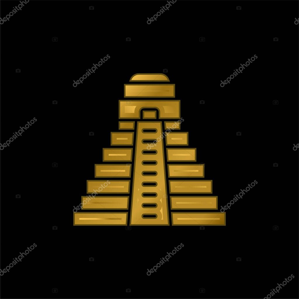 Aztec Pyramid gold plated metalic icon or logo vector