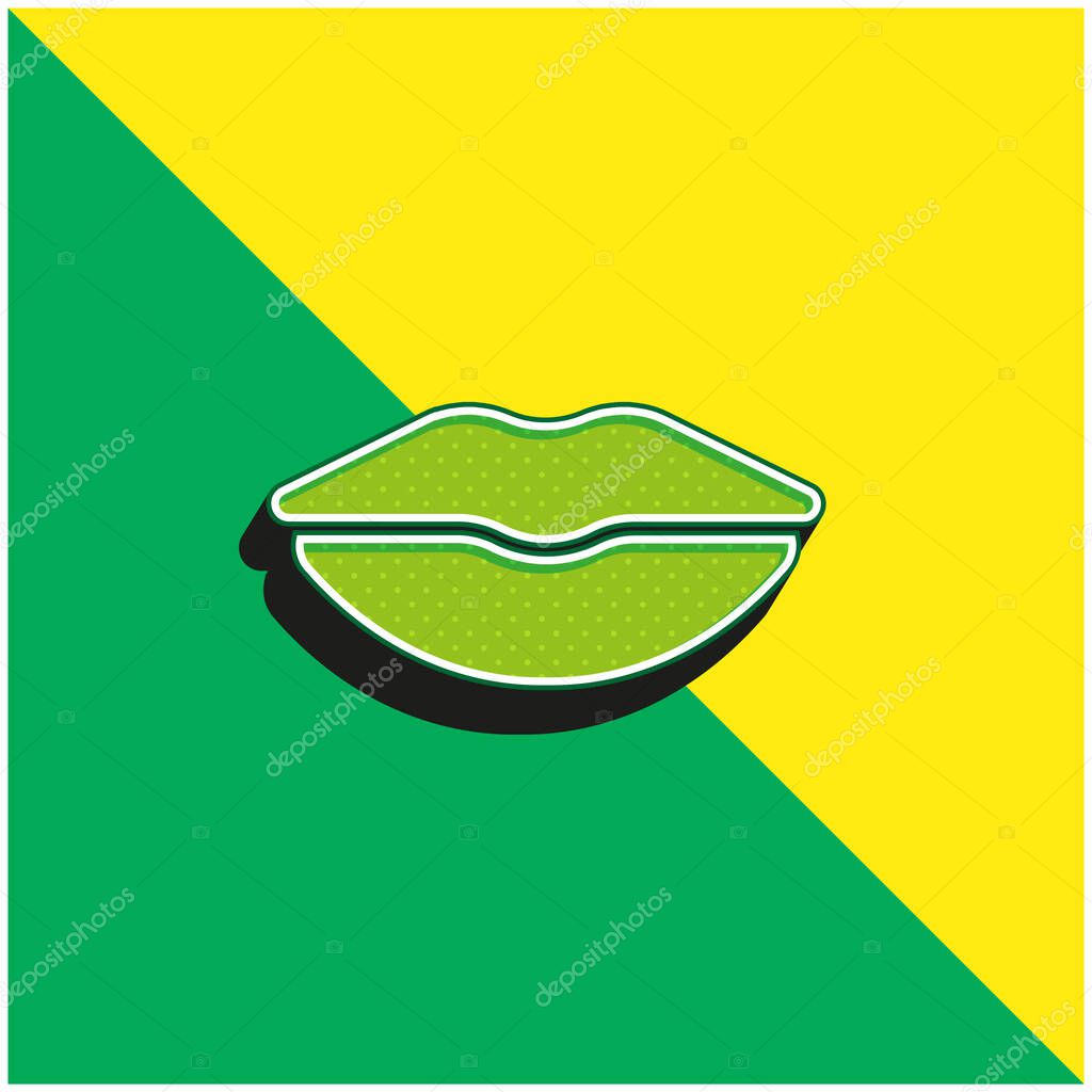 Big Lips Green and yellow modern 3d vector icon logo