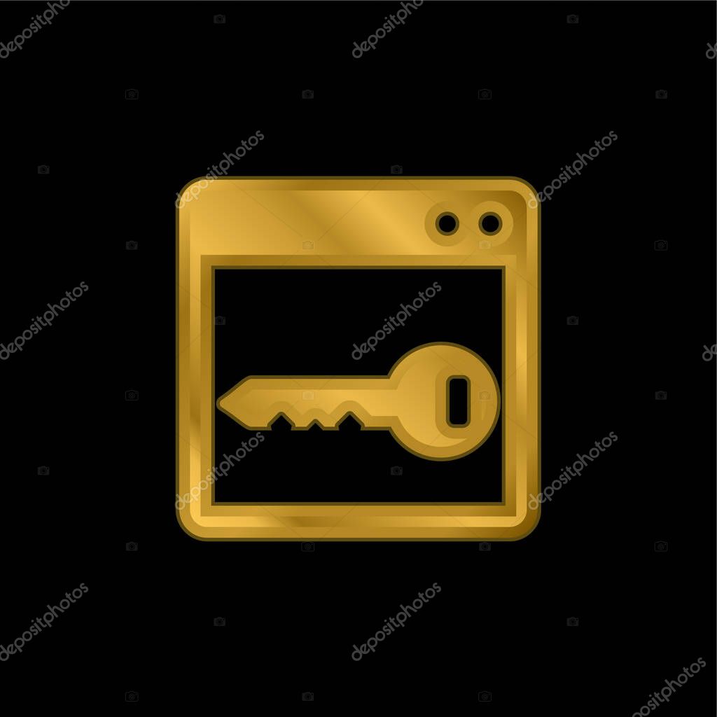 Blank Window With Key gold plated metalic icon or logo vector