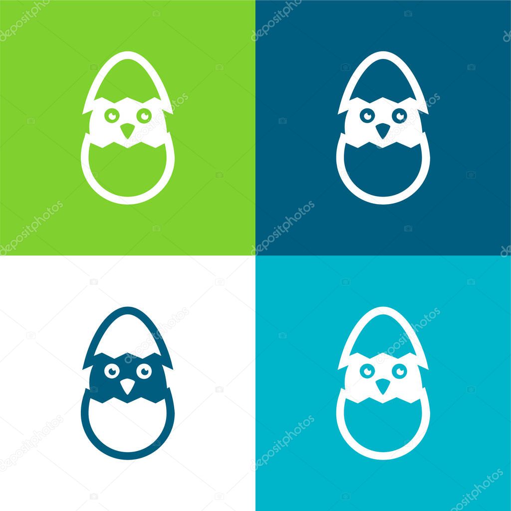 Bird In Broken Egg Flat four color minimal icon set