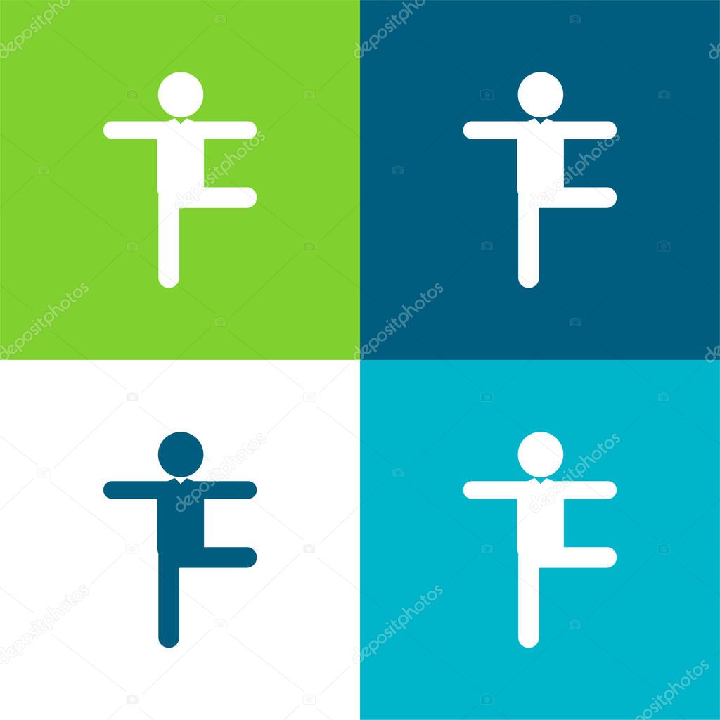 Balance Man Posture Flat four color minimal icon set