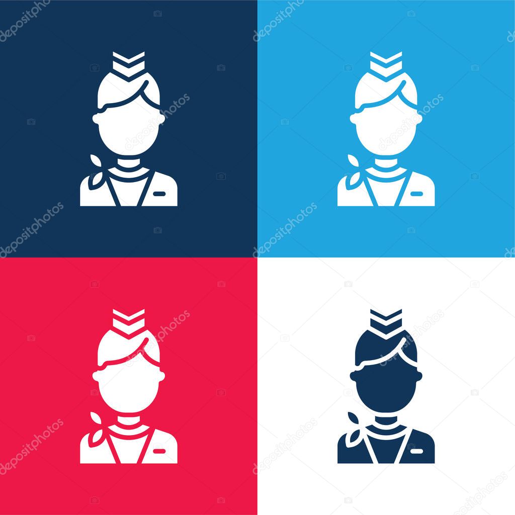 Air Hostess blue and red four color minimal icon set