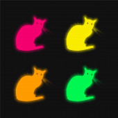Černá kočka čtyři barvy zářící neonový vektor ikona