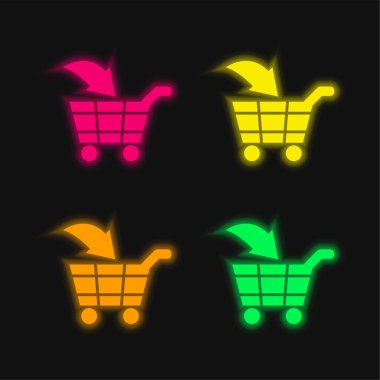 Add To Cart E Commerce Interface Symbol four color glowing neon vector icon clipart