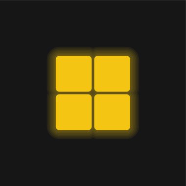4 Rounded Squares yellow glowing neon icon clipart