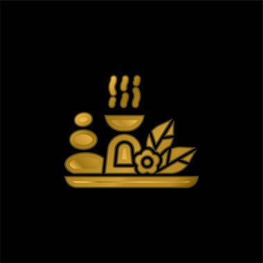 Aromaterapi altın kaplama metalik simge veya logo vektörü