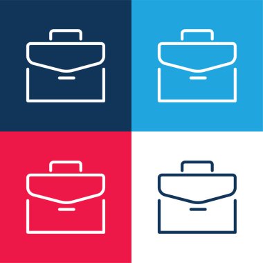 Evrak çantası mavi ve kırmızı dört renk minimal simge kümesi