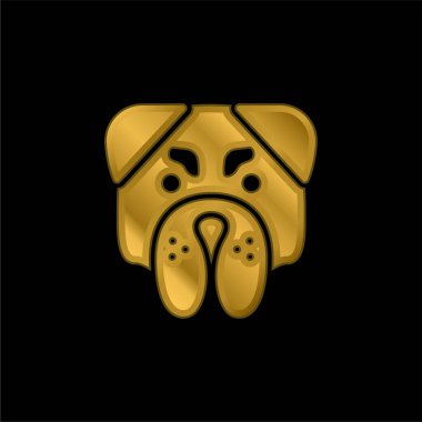 Angry Bulldog Face gold plated metalic icon or logo vector clipart