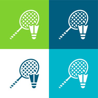 Badminton Flat four color minimal icon set clipart