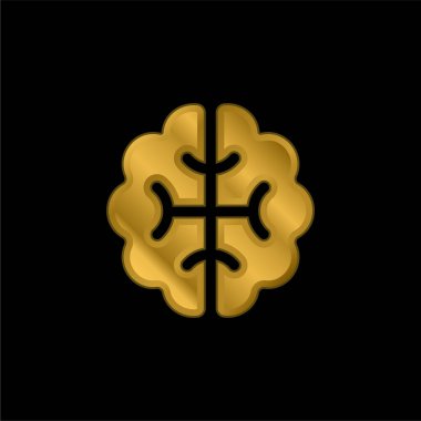 Beyin altın kaplamalı metalik simge veya logo vektörü