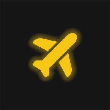 Uçak sarı parlayan neon simgesi
