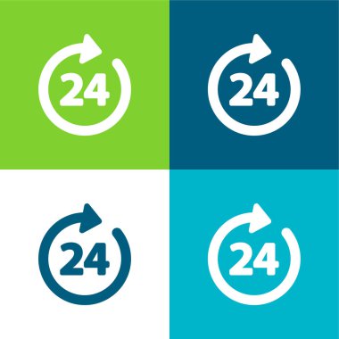 24 Hours Flat four color minimal icon set clipart