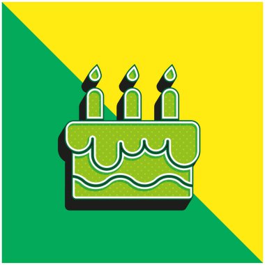 Doğum günü Keki Yeşil ve Sarı 3D vektör simgesi