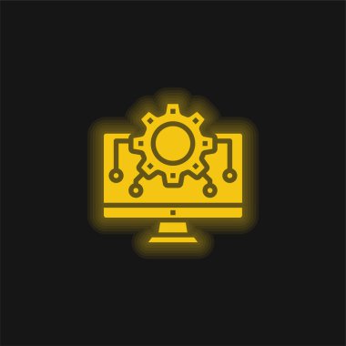 Algorithm yellow glowing neon icon clipart