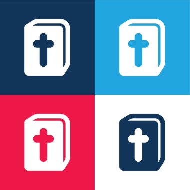 İncil Kitabı mavi ve kırmızı dört renk minimal simgesi seti