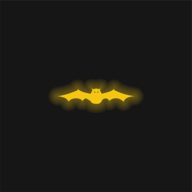 Bat With Extended Wings In Frontal View yellow glowing neon icon clipart