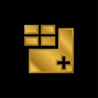 Pencere Izgara Simgesi Altın kaplama metalik simge ya da logo vektörü ekle
