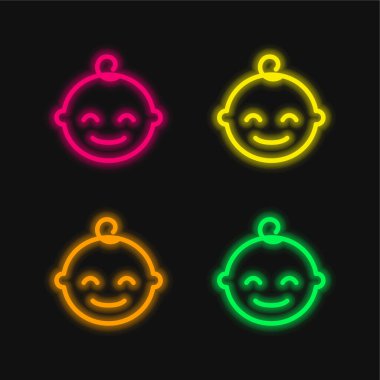 Bebek dört renk parlayan neon vektör simgesi
