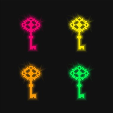 Antika Anahtar Aracı 4 renk parlayan neon vektör simgesi