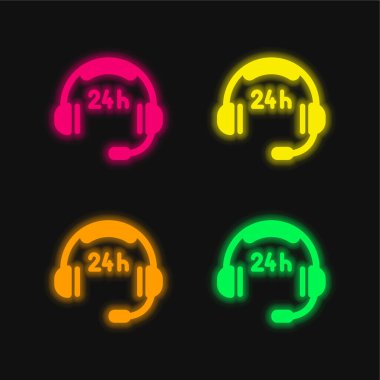 24 Hours Costumer Service four color glowing neon vector icon clipart