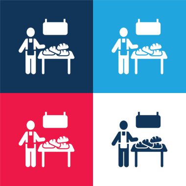 Fırın tedarikçisi mavi ve kırmızı dört renk minimal simgesi seti
