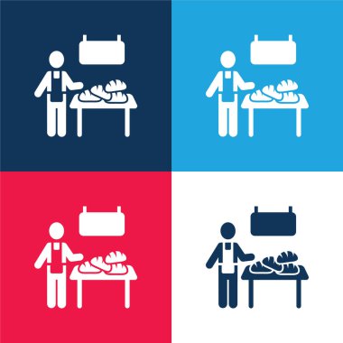 Bakery Vendor blue and red four color minimal icon set clipart
