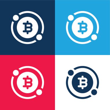 Bitcoin mavi ve kırmızı dört renk minimal simge kümesi