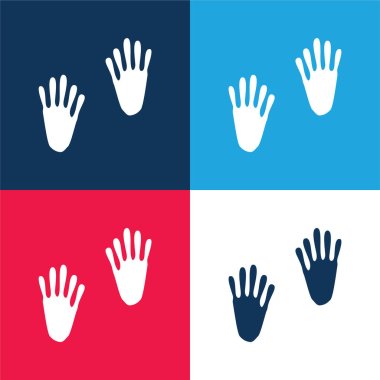 Animal Footprints blue and red four color minimal icon set clipart