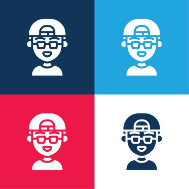 Oğlan mavi ve kırmızı dört renk minimal simge kümesi