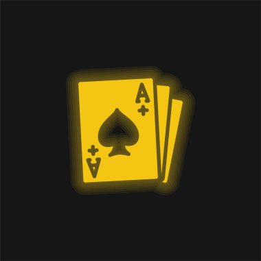 Ace Of Spades yellow glowing neon icon clipart