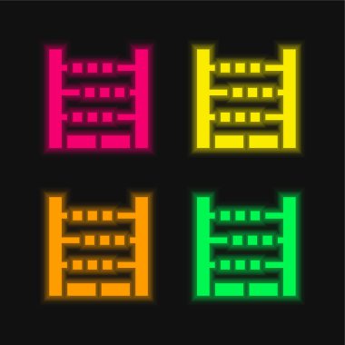 Abaküs dört renk parlayan neon vektör simgesi