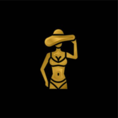 Bikini altın kaplama metalik simge veya logo vektörü