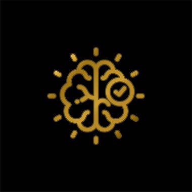 Beyin altın kaplamalı metalik simge veya logo vektörü