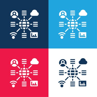 Big Data blue and red four color minimal icon set clipart