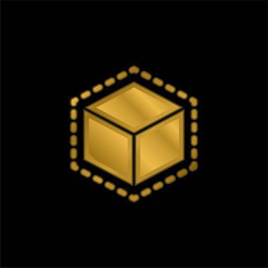 3d Yazdırma Küpü altın kaplama metalik simge veya logo vektörü