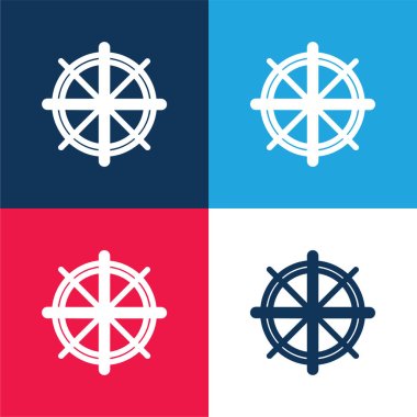 Boat Helm blue and red four color minimal icon set clipart