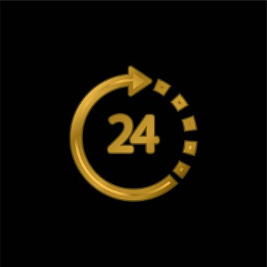 24 Saat Altın kaplama metalik simge veya logo vektörünü destekle