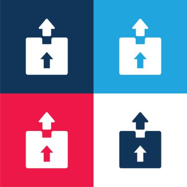 Kutu mavi ve kırmızı dört renk minimal simge kümesi