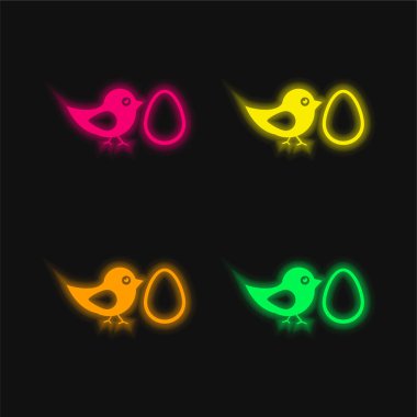 Kuş ve Yumurta dört renkli parlayan neon vektör simgesi