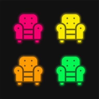 Koltuk dört renkli parlayan neon vektör simgesi