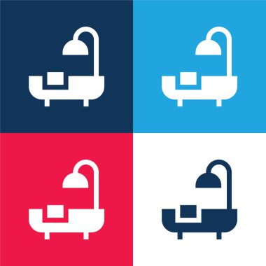 Banyo mavi ve kırmızı dört renk minimal simge kümesi