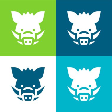 Boar Flat four color minimal icon set