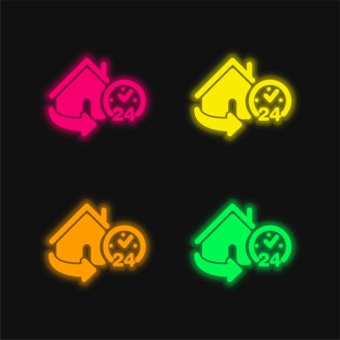 24 Saat Ev Servisi 4 renk parlayan neon vektör simgesi