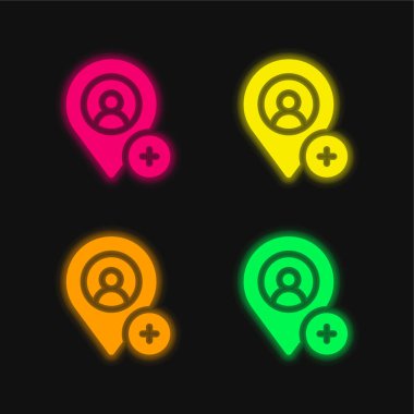 Konum dört renk parlayan neon vektör simgesi ekle